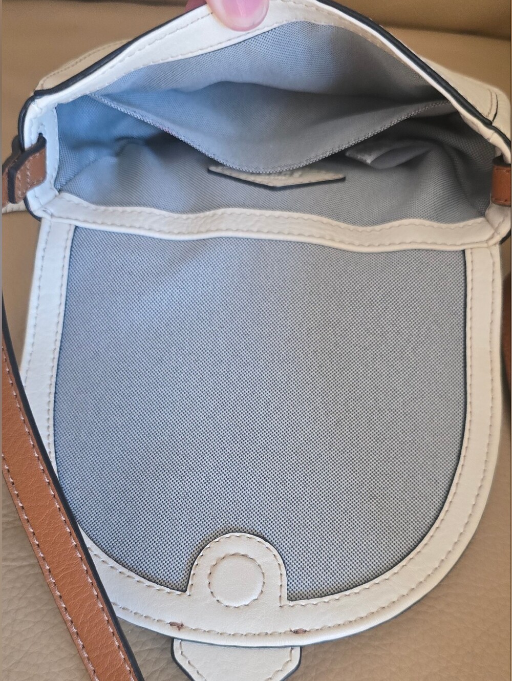 Fossil Bone Cream Leather Harwell Mini Flap Crossbody Bag Saddle Equestrian - Picture 9 of 10